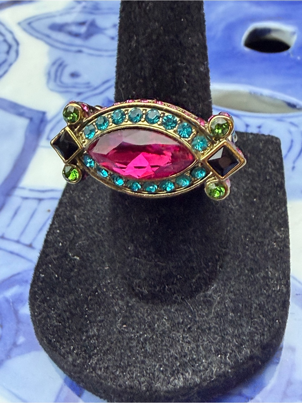 Heidi Daus Fuchsia Marquise Multicolor Crystal Statement Cocktail Ring. *Size 7 - Picture 8 of 8